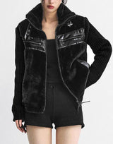 Fur-Trimmed Shearling + Deep Black Knit