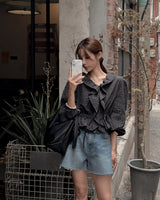 Remu check ruffle blouse