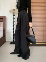 Grace Two-Tuck Button Wide Long Slacks