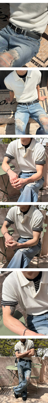 [S/S] ストライプブークルハーフニット(4color)