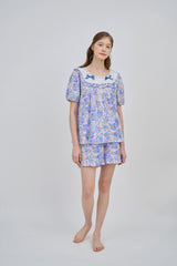 ULLALA PAJAMA Blooming Short-sleeve Two-piece Blue Purple[24146WTSSN]