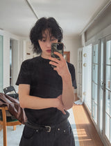 ロールスタンドカットクロップショートスリーブTシャツ