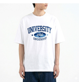 オーバーフィットクルーネックユニバーシティカーモ半袖Tシャツ ホワイトブルー