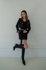[Seow] Glow Tweed Ribbon Mini Skirt