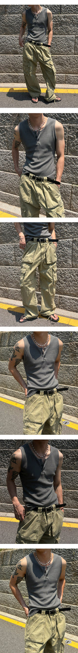 [S/S] ピグメントヘンリーネッククロップノースリーブ(3color)