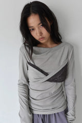 26SS★ ツイステッドレースレイヤードドレープTシャツ