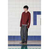 ARGYLE ELBOW KNIT ZIP-UP HOODIE / BURGUNDY