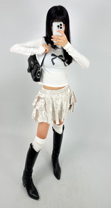 (SUPER CUTE/BUILT-IN SHORTS/ELASTIC WAIST♥) 2 COLORS ベルベットカンカンフレアストレッチミニスカート