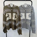 Deer knit zip up