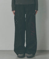 サイド ピンタック リベット ワイド デニム パンツ [Washed Black]