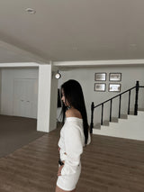 Unbalanced off-shoulder side slit brushed long sleeve sweatshirt (6 colors)