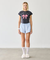 リボンプリントTシャツ チャコール