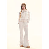 [GirlyFancyClub] cream puff*bow tie slit soft and glutinous hanging down slim mink woolen bell-bottom pants