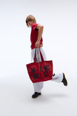 Weekend warrior typography printing tote-bag (Red)