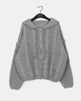 Choc Thick wool Bokashi twisted hoodie knitwear zip-up