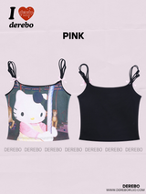 Fuzzy Cartoon Bow Sleeveless Camisole Tea