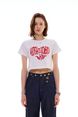 ハートスローガンクロップTシャツ / レッド