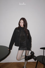 London black denim casual zip-up jacket