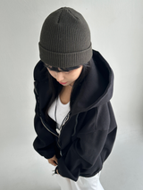 (UNISEX)ワッフルシックボクシーオーバーサイズドロングルーズソフトフィットビッグフーディージップアップ