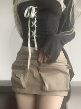 Focus y2k Zipper Cargo Skirt (light beige)