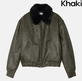 [premium] Frame Raccoon Collar Leather Jacket