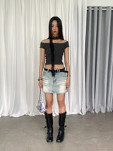 ダークミニドットオフショルダー半袖Tシャツ
