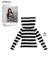 Star Stripe Off-Shoulder Long Sleeve Knitwear