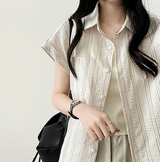 Bronze stripe roll-up short sleeve shirt