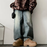 [Fleece lining]linen hem snapwashed wide denim pants-3 Tier Length