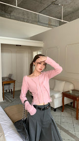 Back see-through lace long-sleeved T-shirt