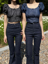 Selvedge denim spandex high waist bootcut pants (Denim)