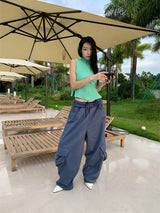 Khaki Cargo Wide Leg Straight Pants