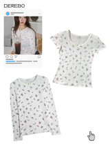 Print Cotton Bow Round Long Sleeve Tee