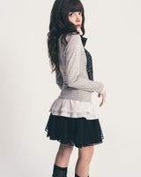 dot frill layered top / gray