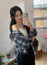 #Deep Blue Vintage Check Loose Shirt