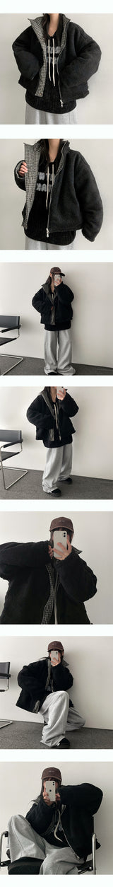 Mons reversible wool checkered padded jumper