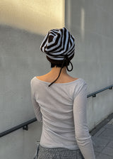STRIPE SHIRRING LOOSE BEANIE
