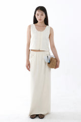 KNIT TEXTURE LONG SKIRT_IVORY