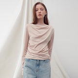 シャーリングドレープ長袖トップ BEIGE