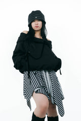 offshoulder ribbon hoodie(black)
