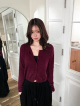 Round Loose Crop Shaggy Knit Cardigan (6color)