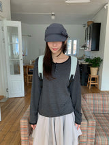 26SS★ [BAONHAUS]フェルツボーダーヘンリーネック長袖Tシャツ
