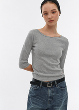 [B-BASIC] Standard Boat Neck 7/8 Sleeve T-Shirt 2SIZE