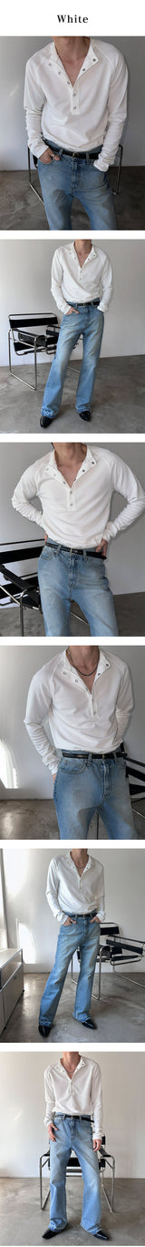 [S/S] Deep muscle henry neck knit sleeves(3color)
