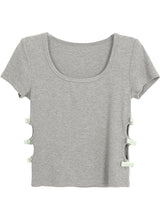 サイドポイントリボンショートスリーブtシャツ