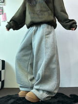 STRING/FLEECE❤SIDE PINTUCK BALLOON LONG PANTS WIDE🤍🩶🖤3COLOR