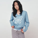 BUTTERFLY V NECK JACQUARD KNIT_GRAY