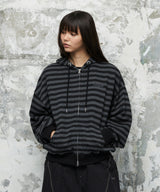 STRIPE BASIC LOGO ZIP-UP HOODIE_BLACK
