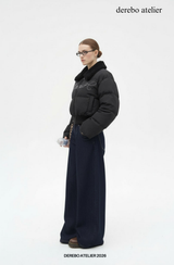 Black beads wool collar short padded coat