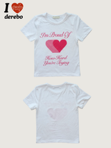 ハートプラウドレタリングスパンデックス半袖Tシャツ